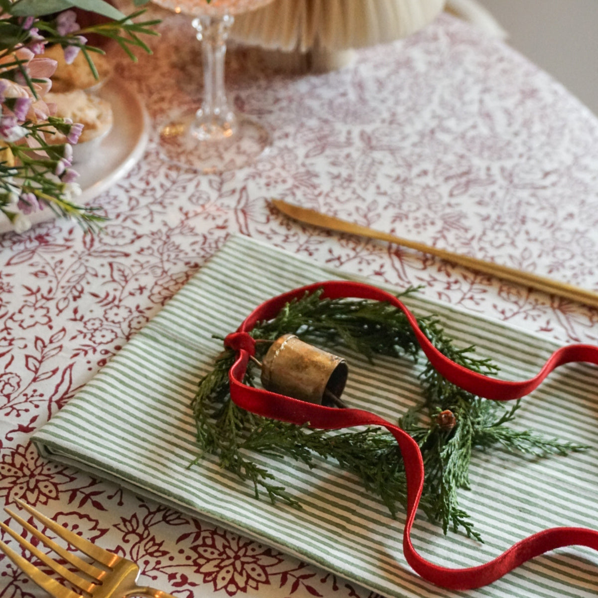 Nell Green Stripe Napkins // Set of 4