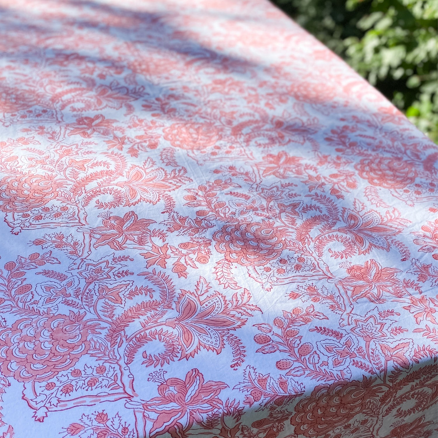 block printed tablecloth for outdoor dining