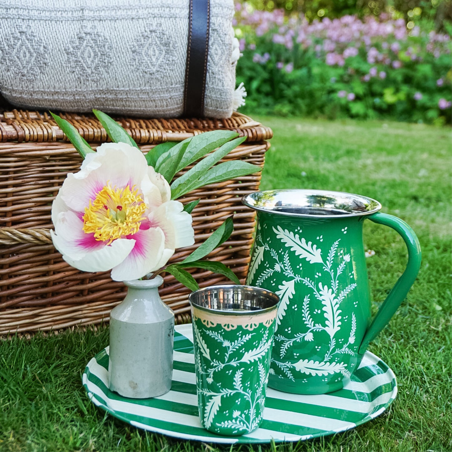 Green Floral Enamel Jug