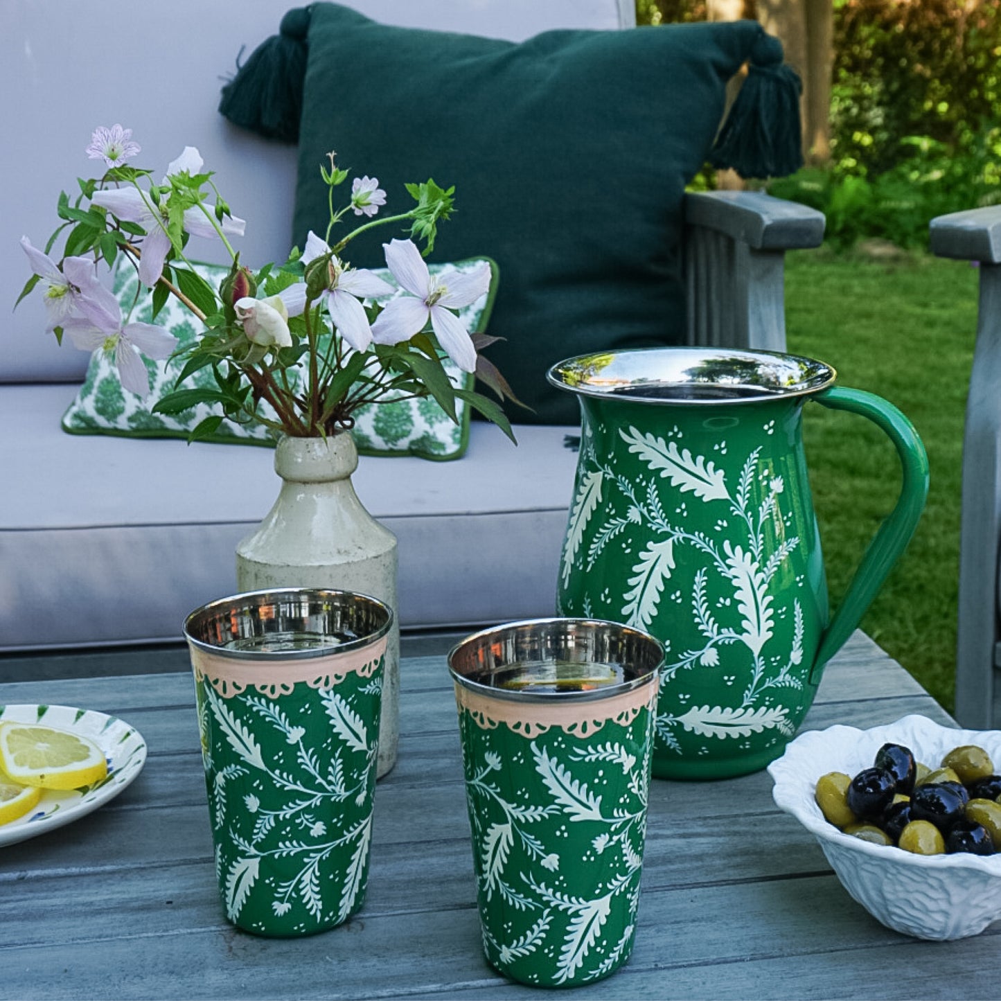 Green Floral Enamel Tumbler