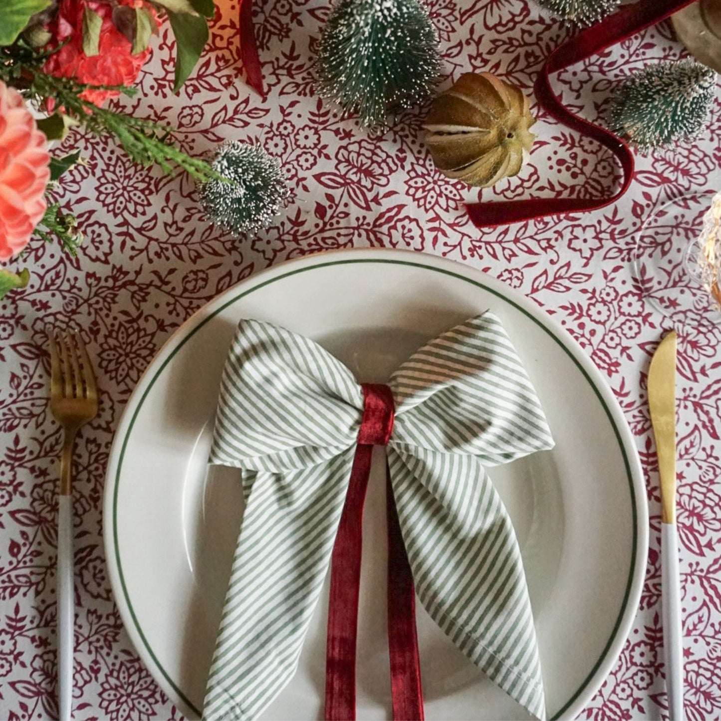 Green Stripe Napkins // Set of 4