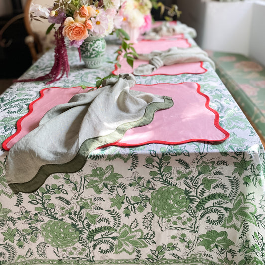 green block printed tablecloth 