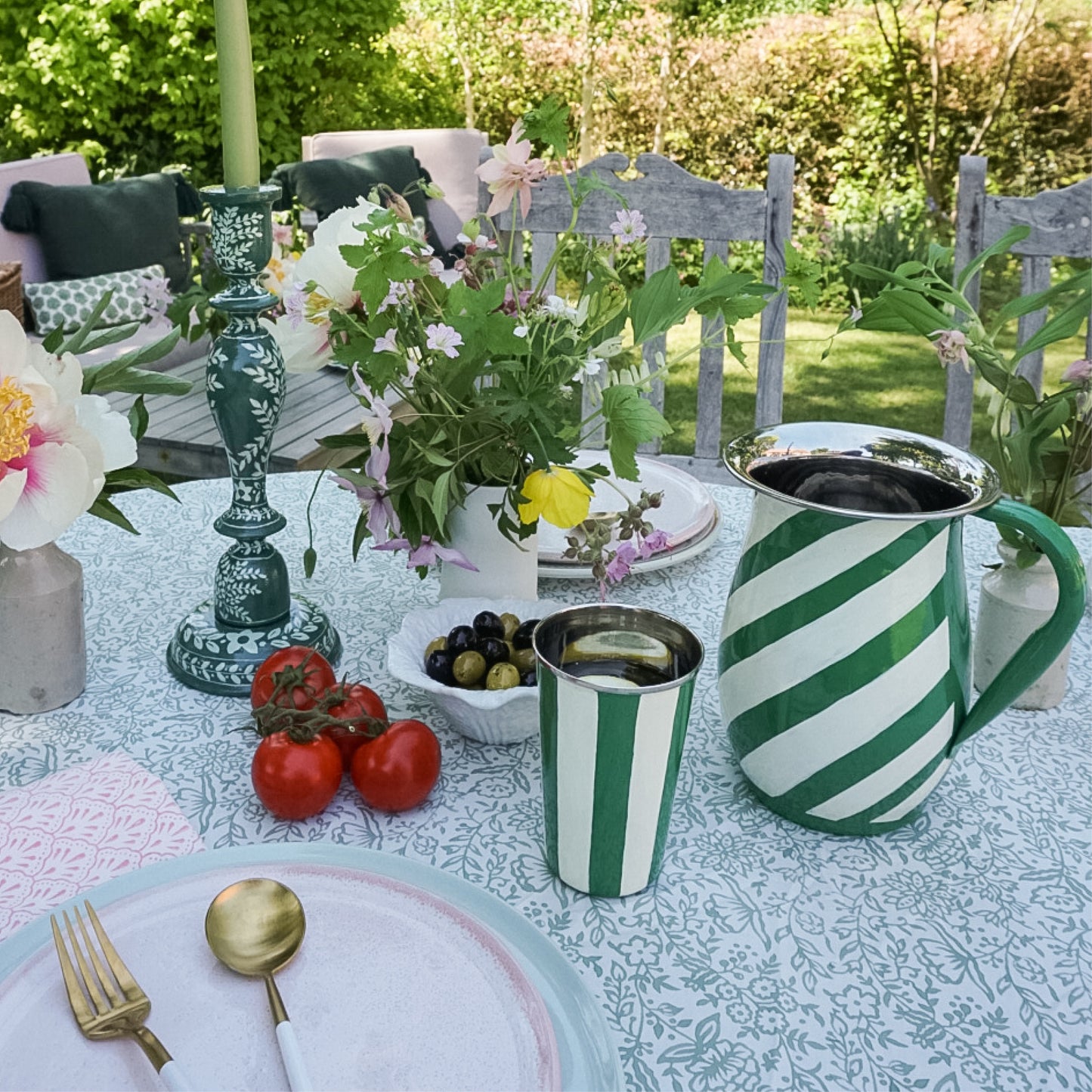 Green Stripe Enamel Jug