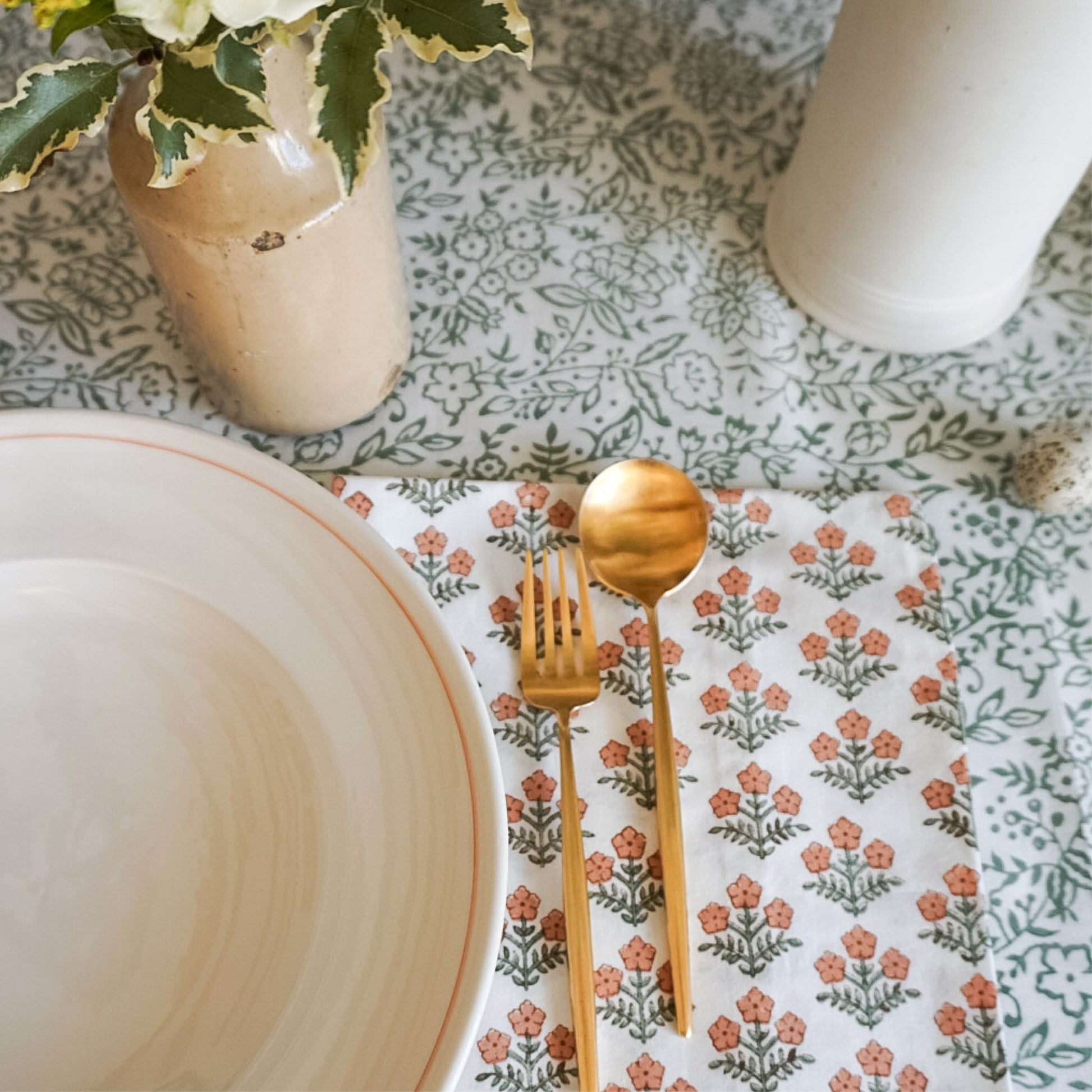 orange and green block printed napkins