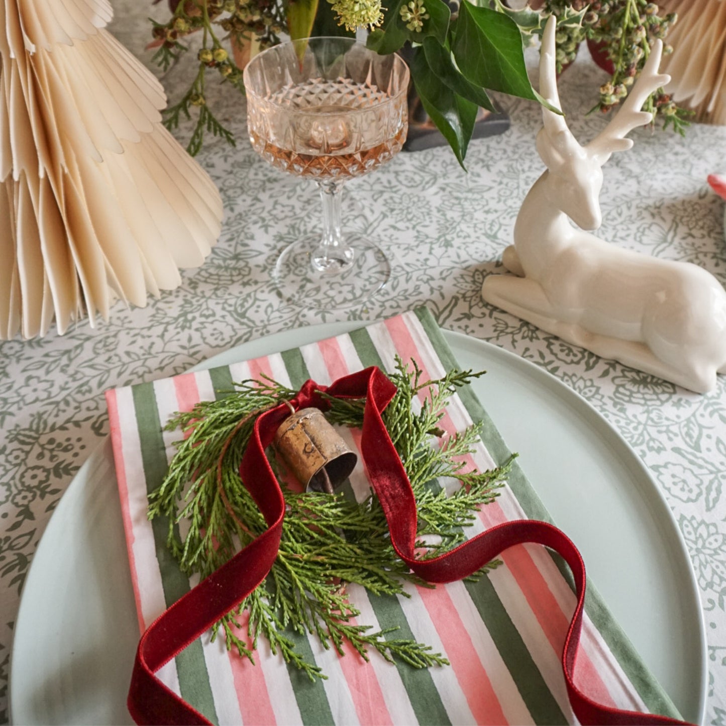 Stripe Napkins in Pink + Green // Set of 4
