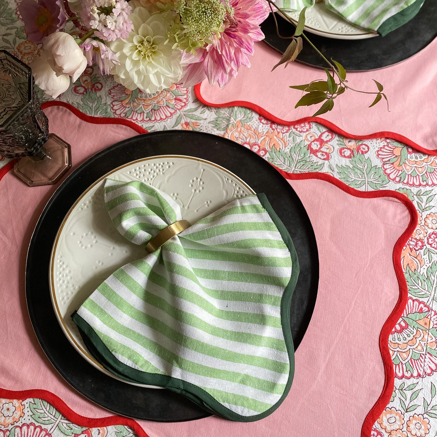 Spring Green Stripe Napkins // Set of 4
