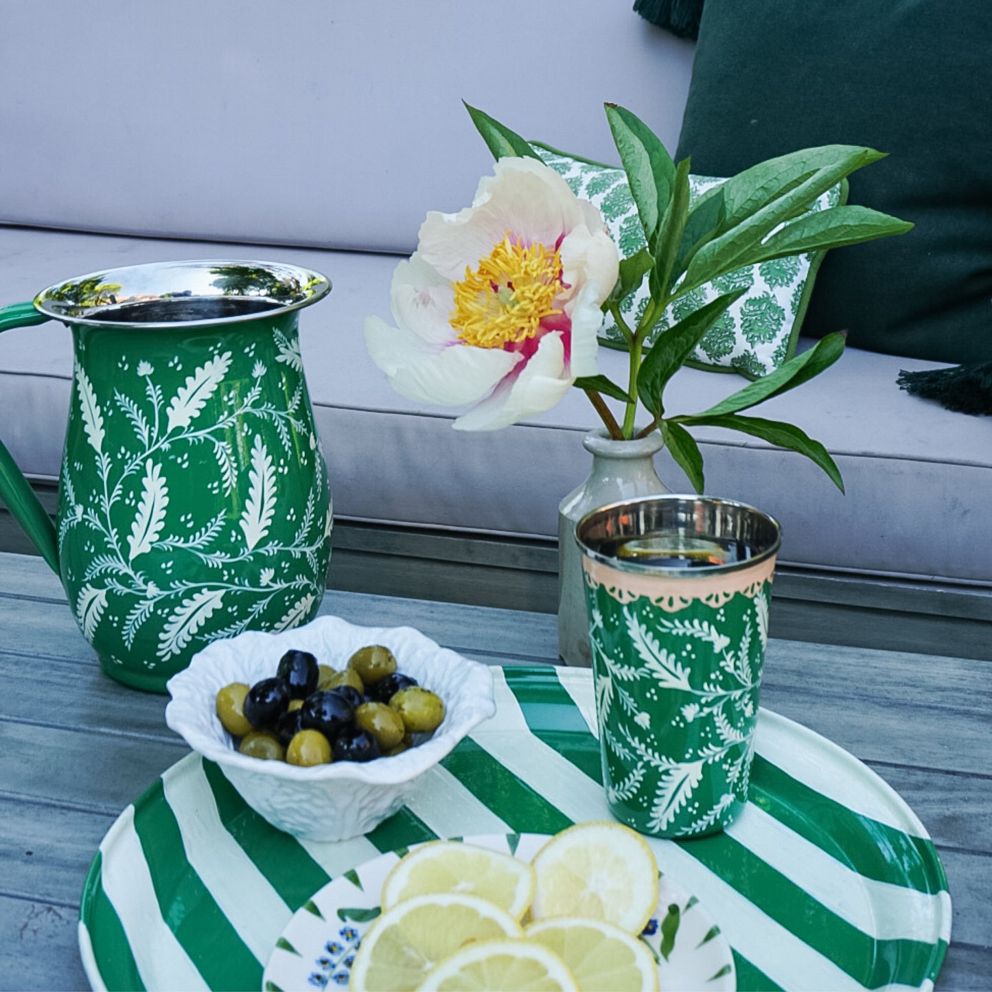 Green Floral Enamel Jug