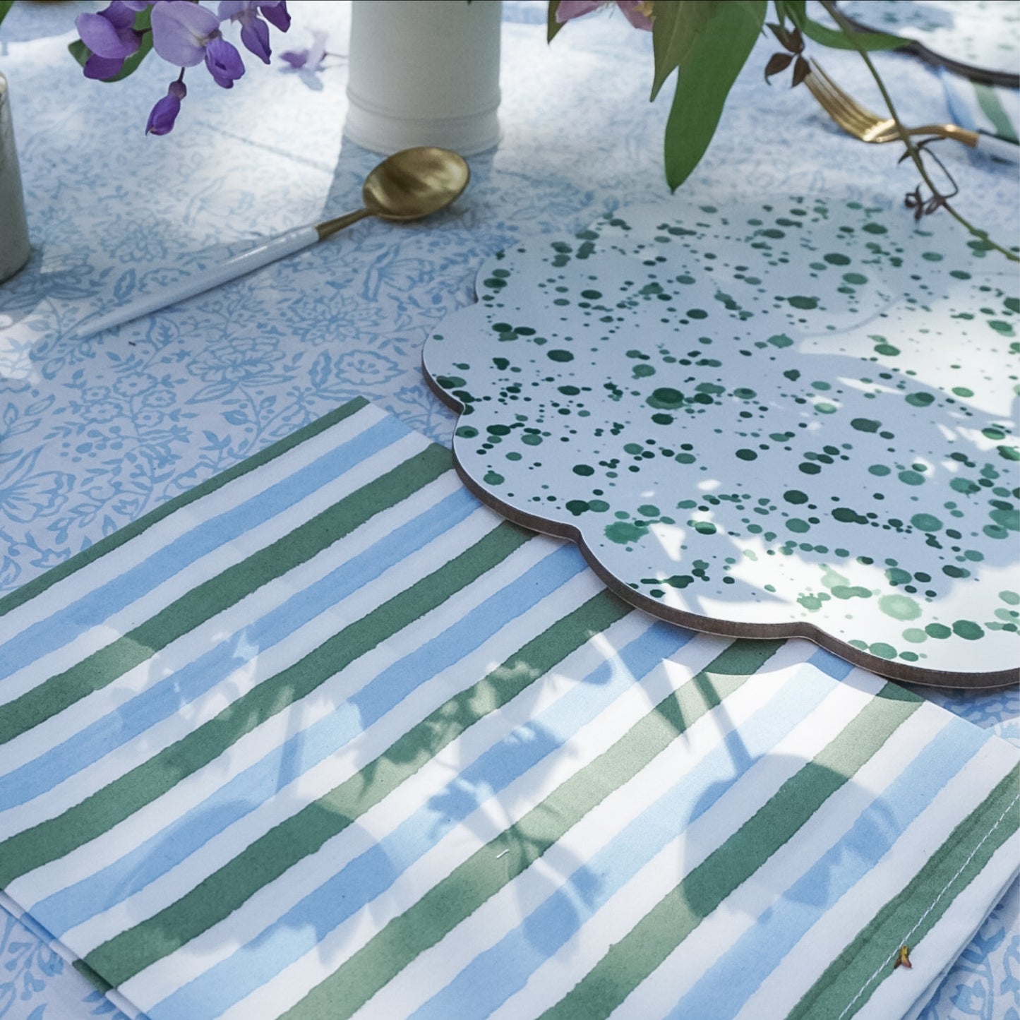 Stripe Napkins in Blue + Green // Set of 4