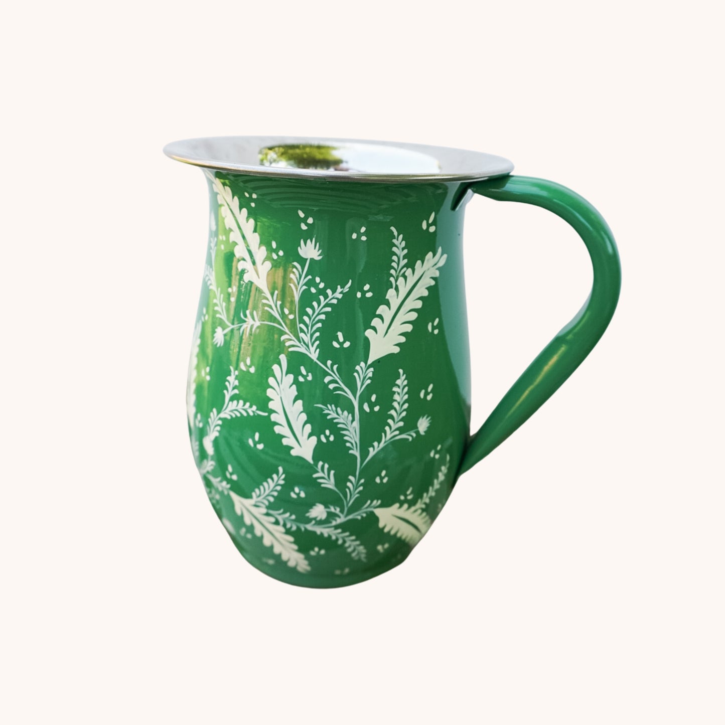 Green Floral Enamel Jug