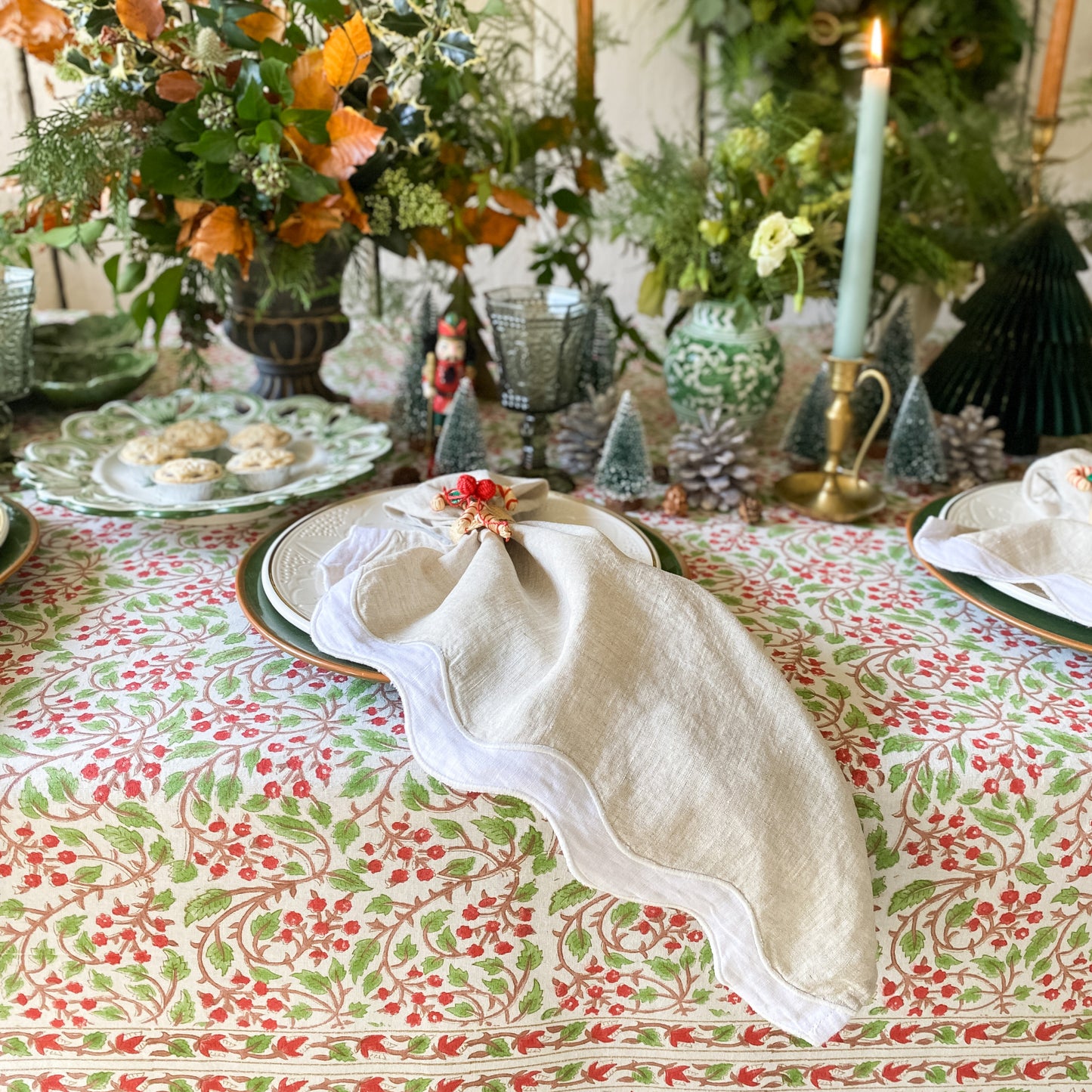Green + Red Berries Tablecloth