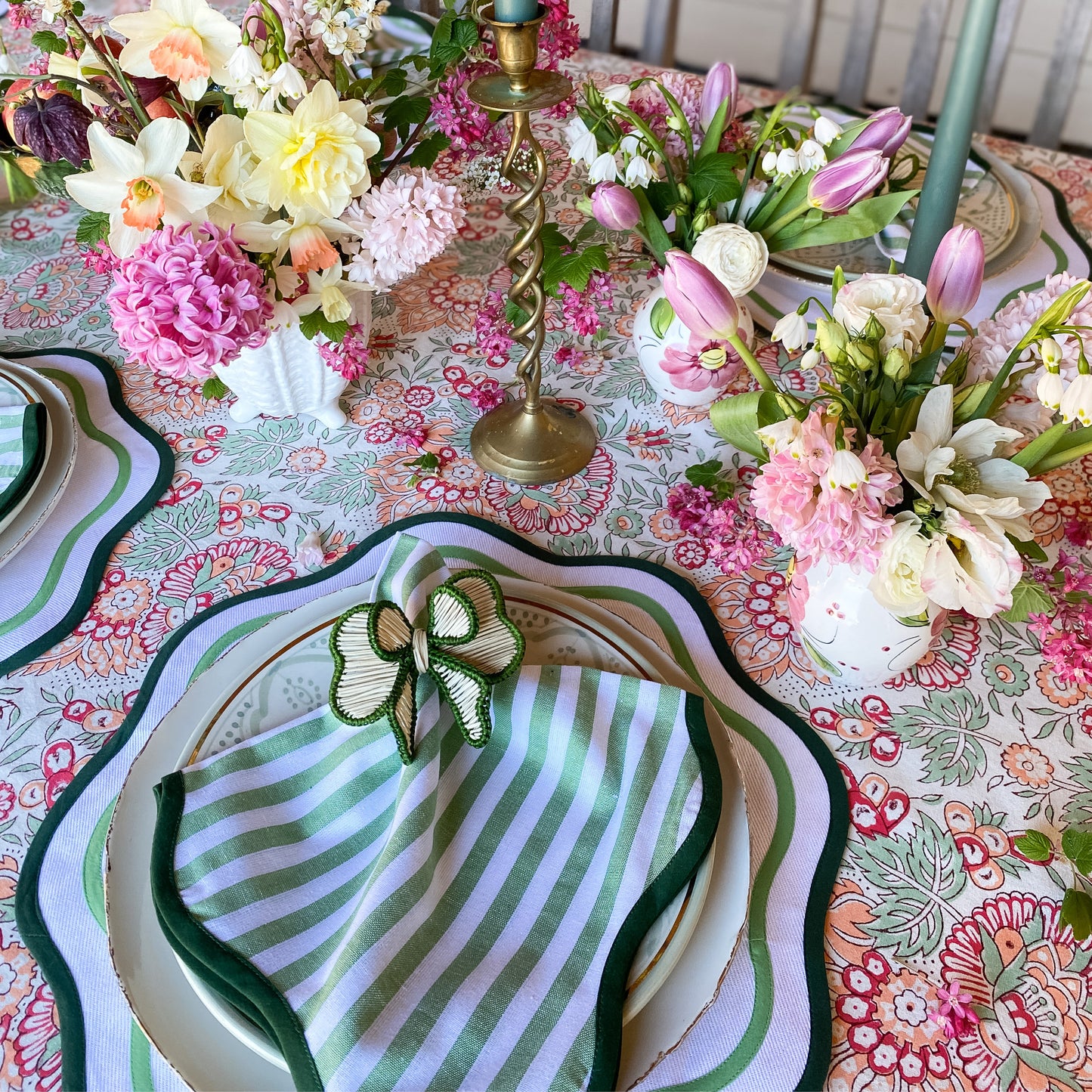 Spring Green Stripe Napkins // Set of 4