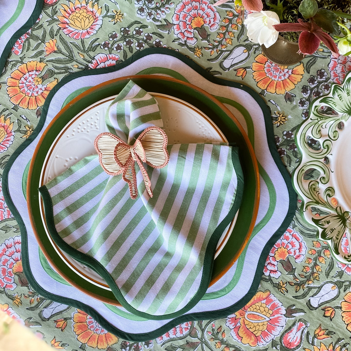 Spring Green Stripe Napkins // Set of 4