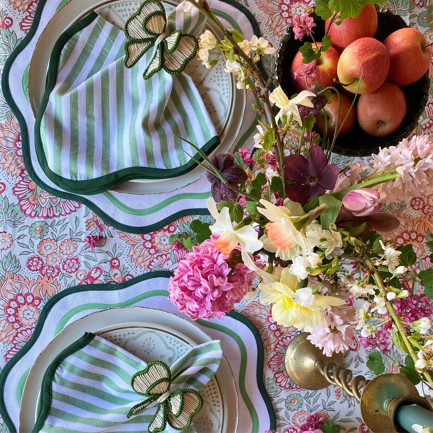 Spring Green Stripe Napkins // Set of 4
