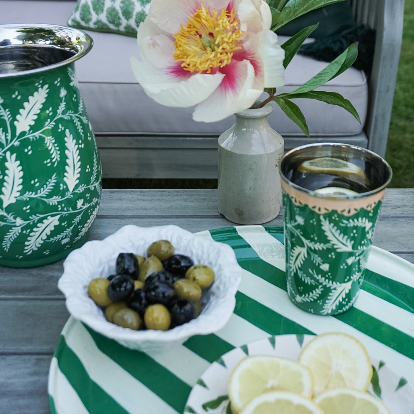 Green Floral Enamel Tumbler