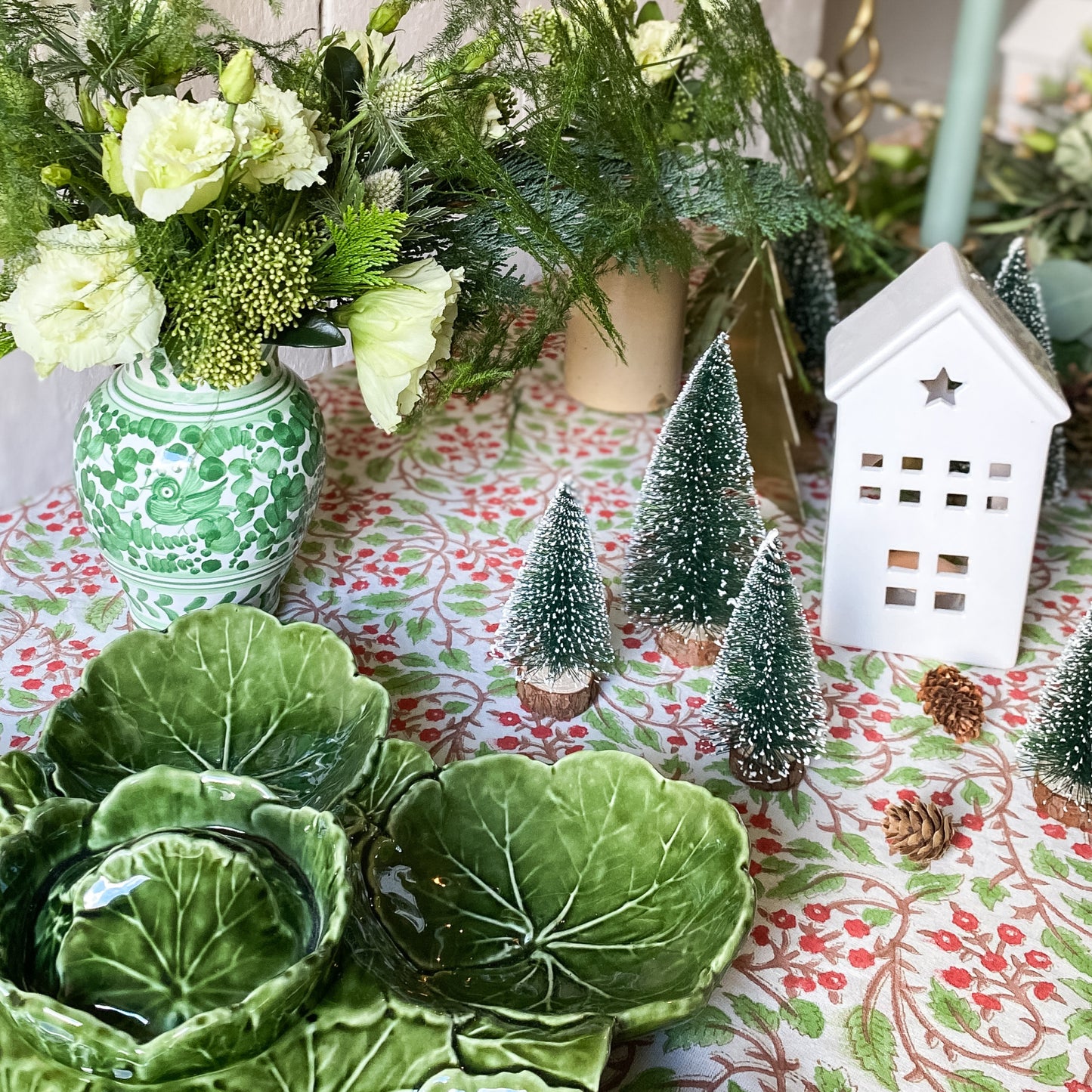 Green + Red Berries Tablecloth