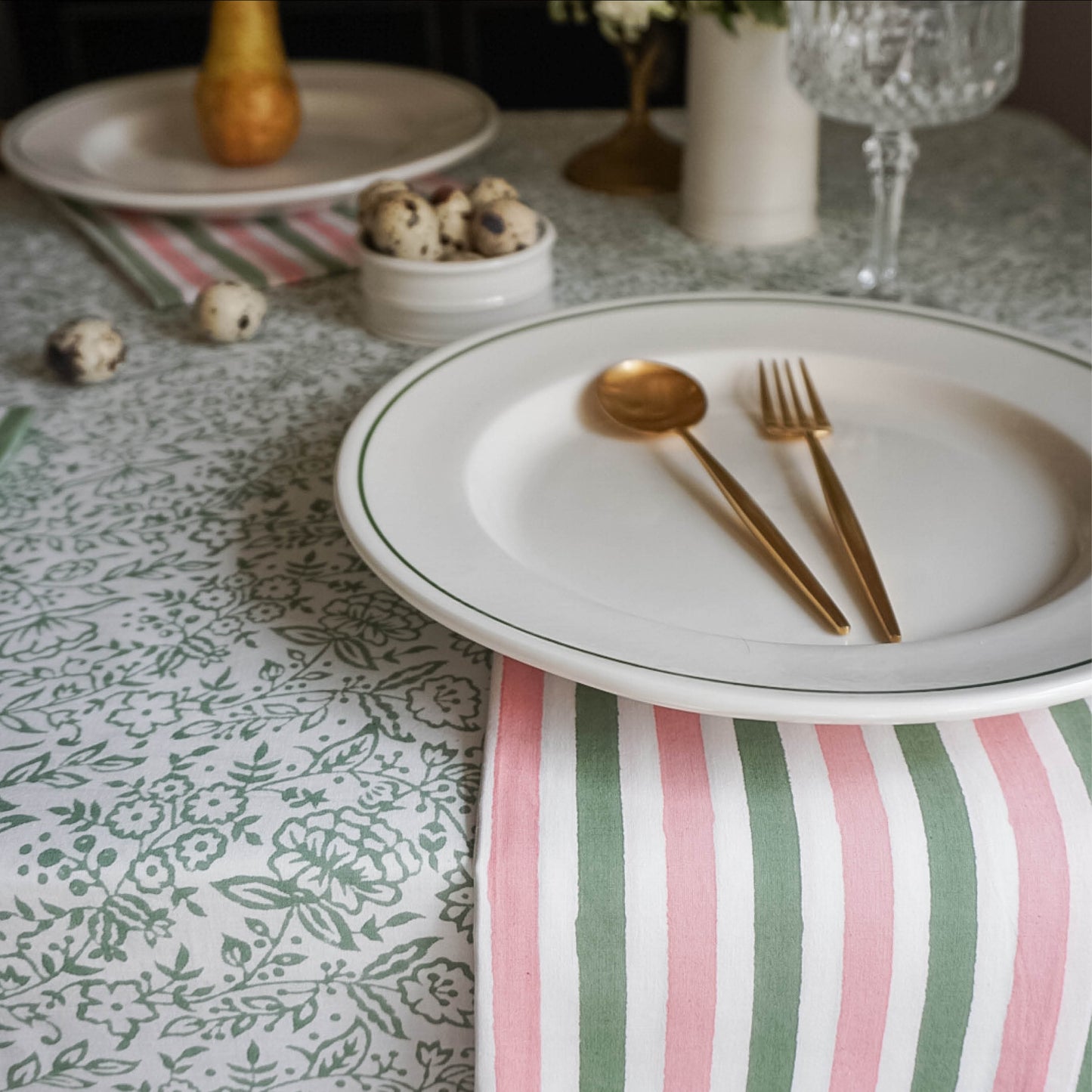 green and pink stripe napkins