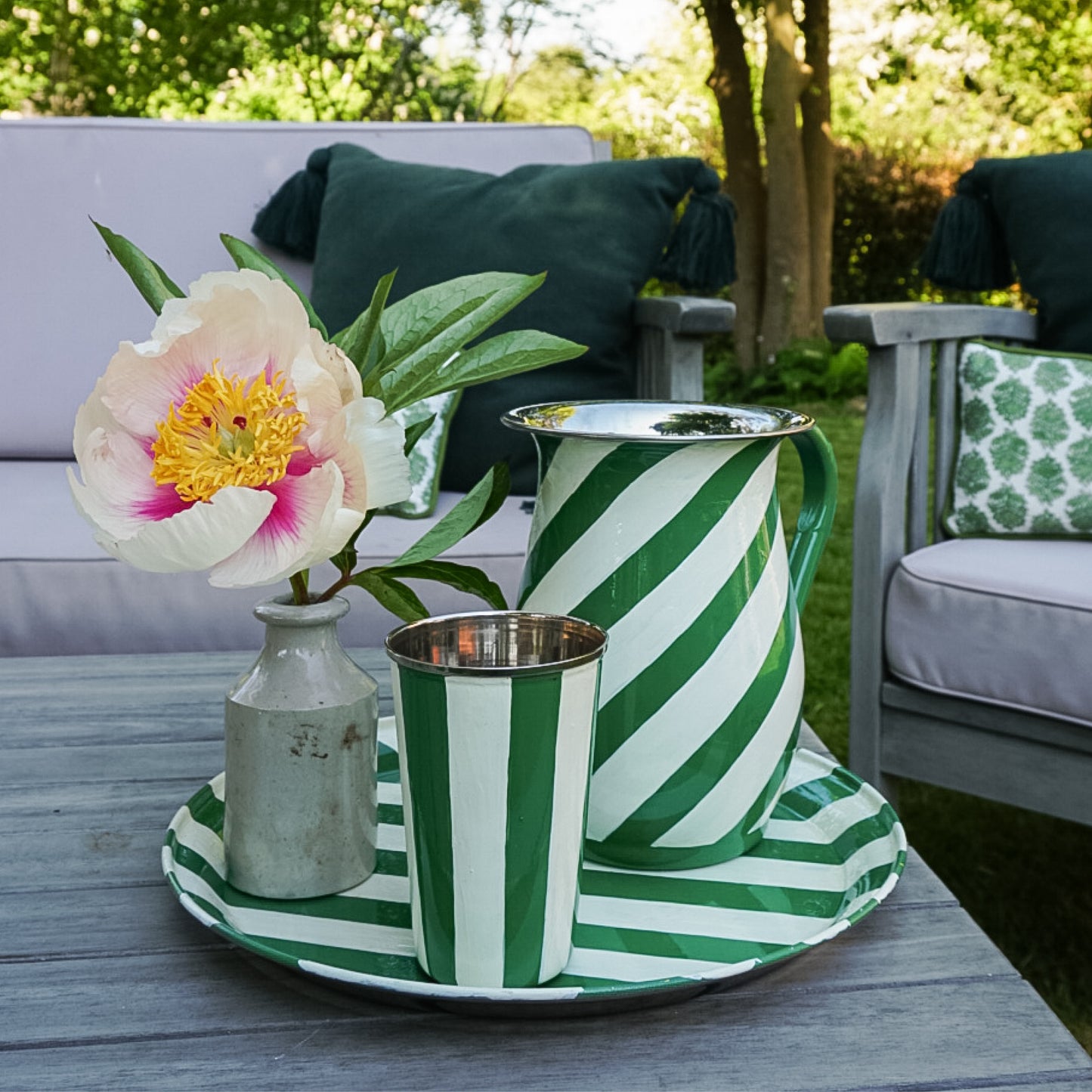 Green Stripe Enamel Tray