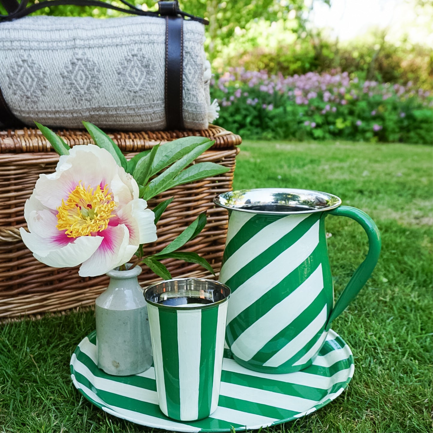 Green Stripe Enamel Jug