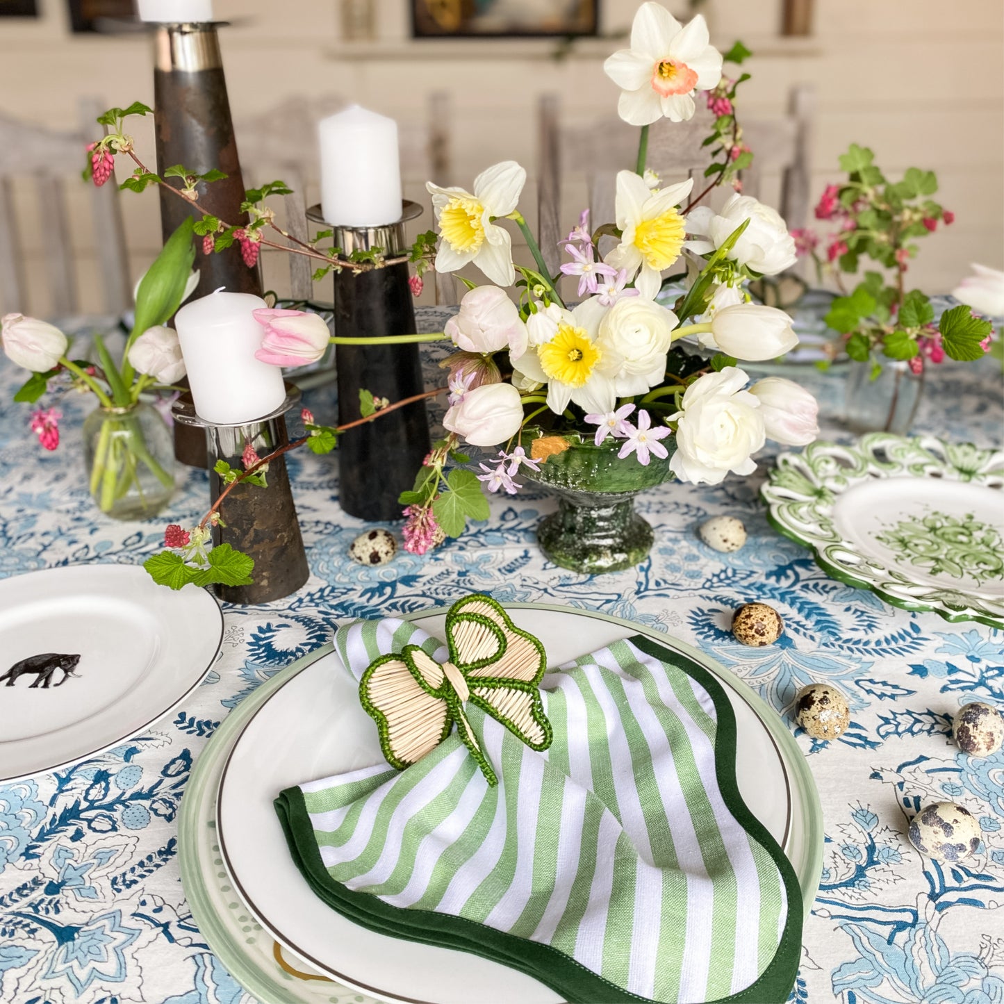 Spring Green Stripe Napkins // Set of 4