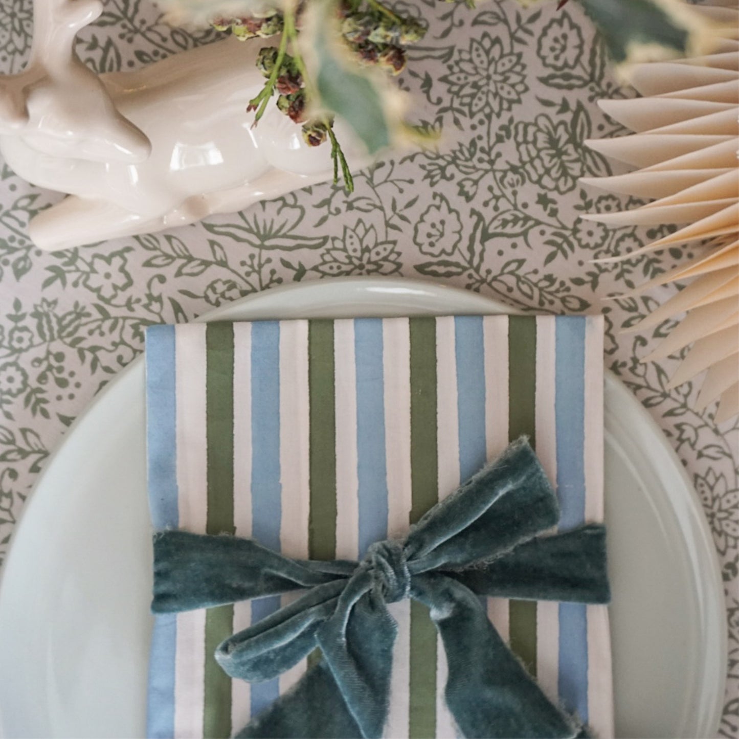 Stripe Napkins in Blue + Green // Set of 4