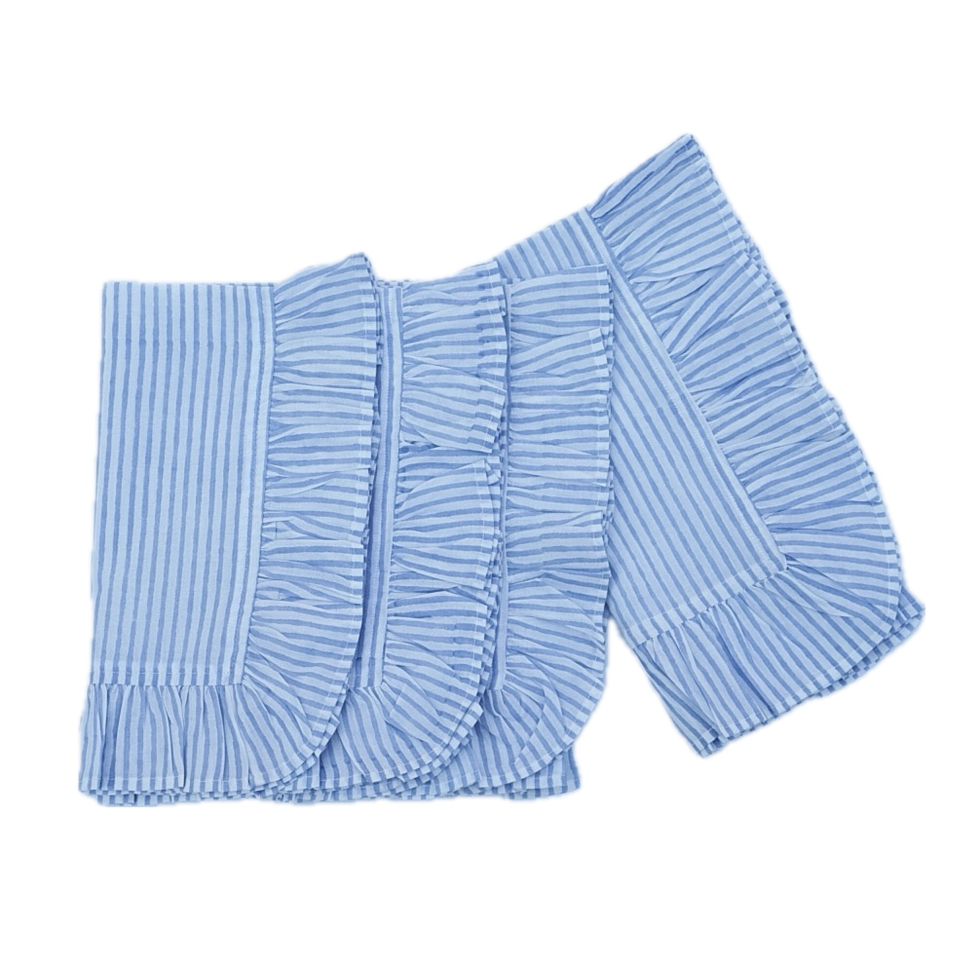 Blue block printed stripe napkins with frill 