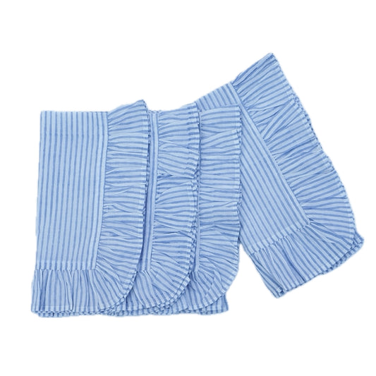 Blue block printed stripe napkins with frill 