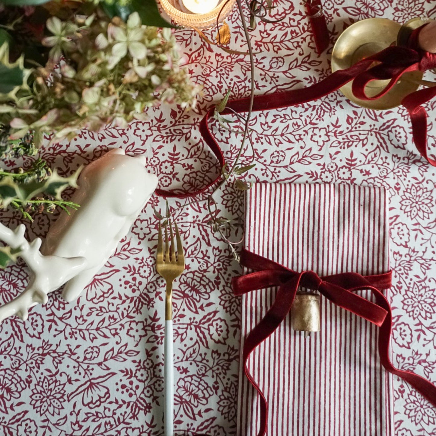 Burgundy Stripe Napkins // Set of 4
