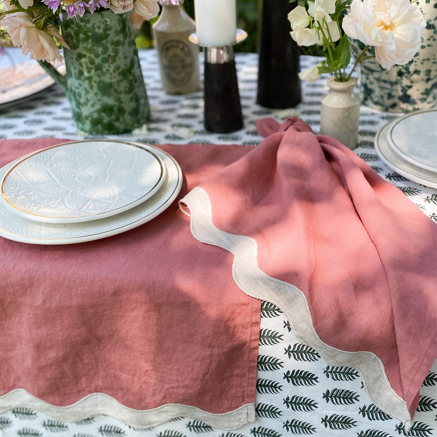 Dusty Pink and Natural Linen Napkins // Set of 4