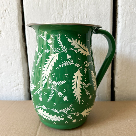 Green Floral Enamel Jug SECONDS