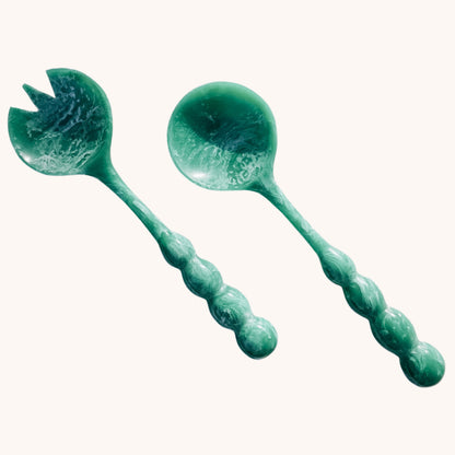 Green Beaded Salad Servers