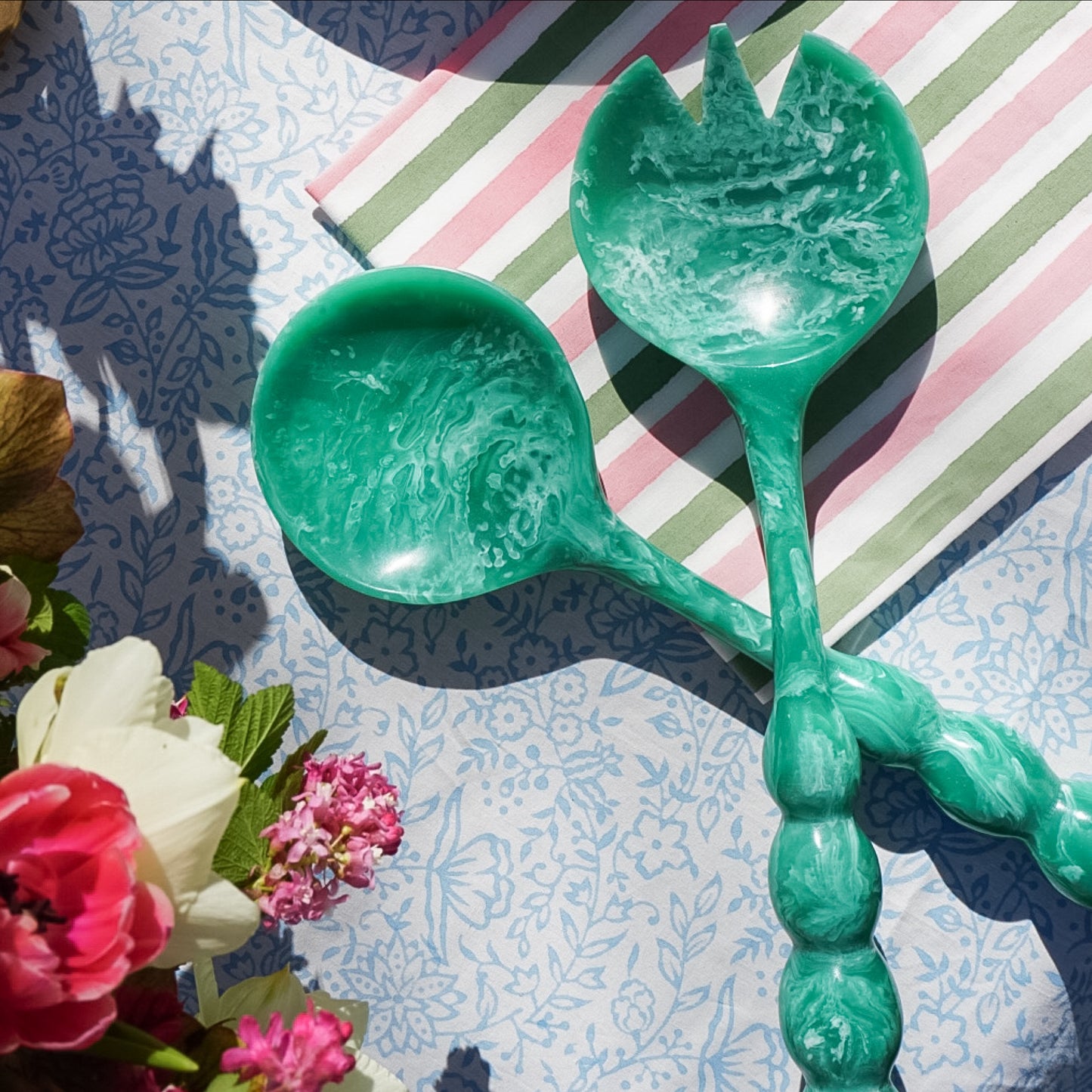 Green Beaded Salad Servers
