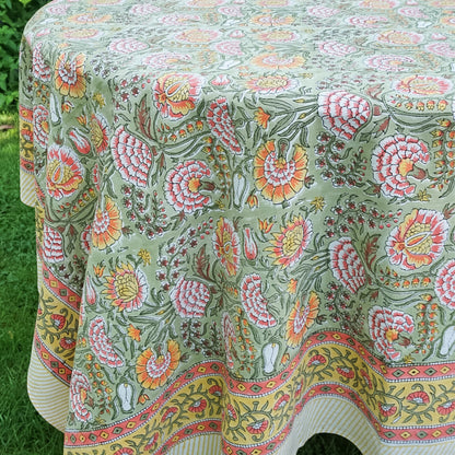 Green and orange tablecloth for outside
