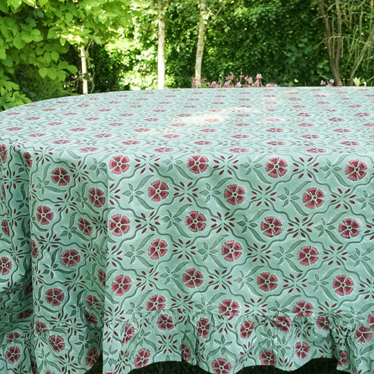 Green block printed tablecloth by The Supper House