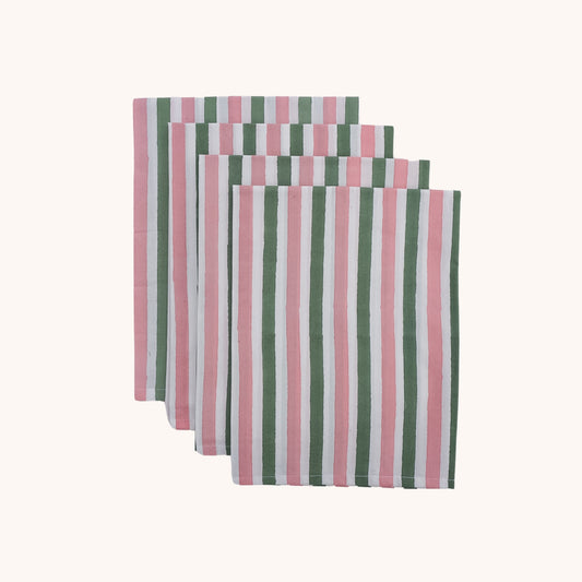Double stripe napkins in green and pink 