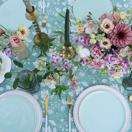 Rose Tablecloth in Teal Green