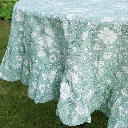 Rose Tablecloth in Teal Green