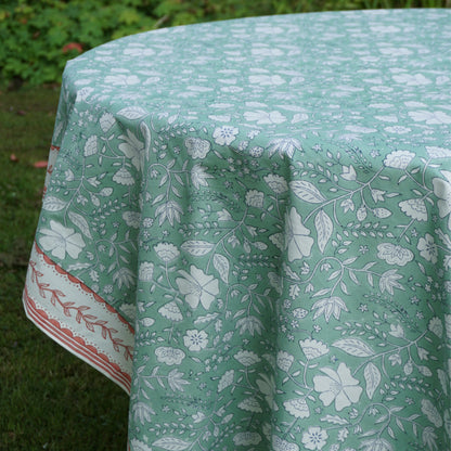 Rose Tablecloth in Teal Green