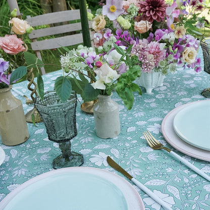 Rose Tablecloth in Teal Green