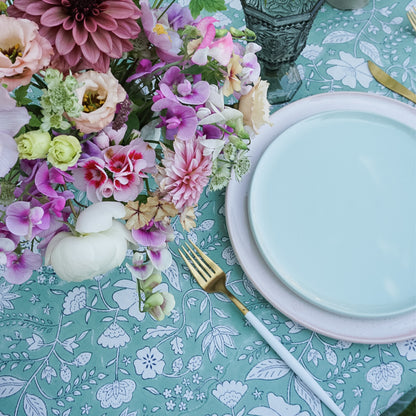 Rose Tablecloth in Teal Green