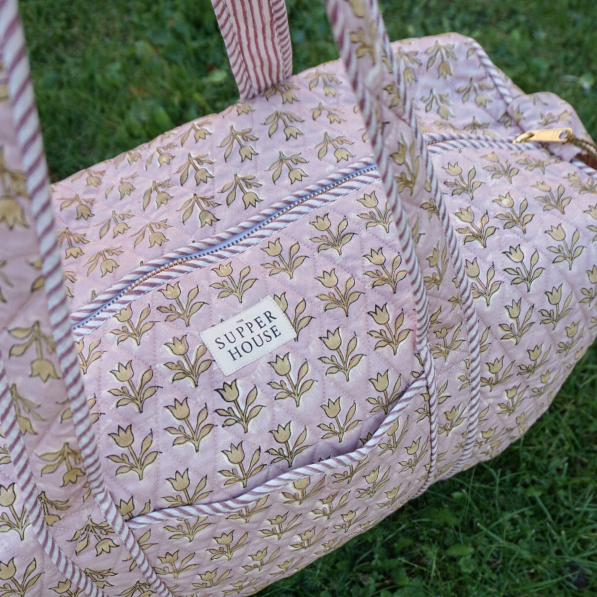 block printed weekend bag 
