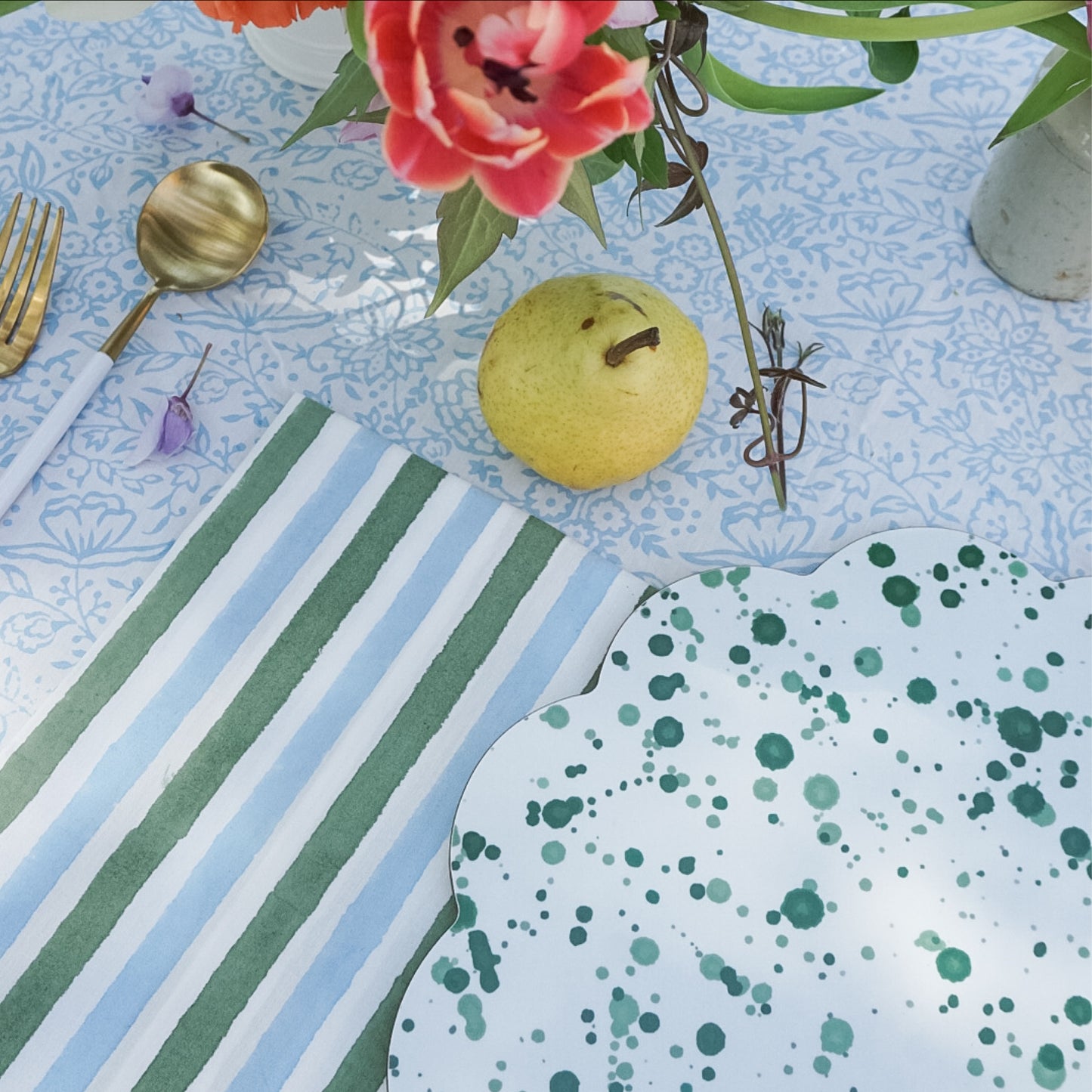 Stripe Napkins in Blue + Green // Set of 4
