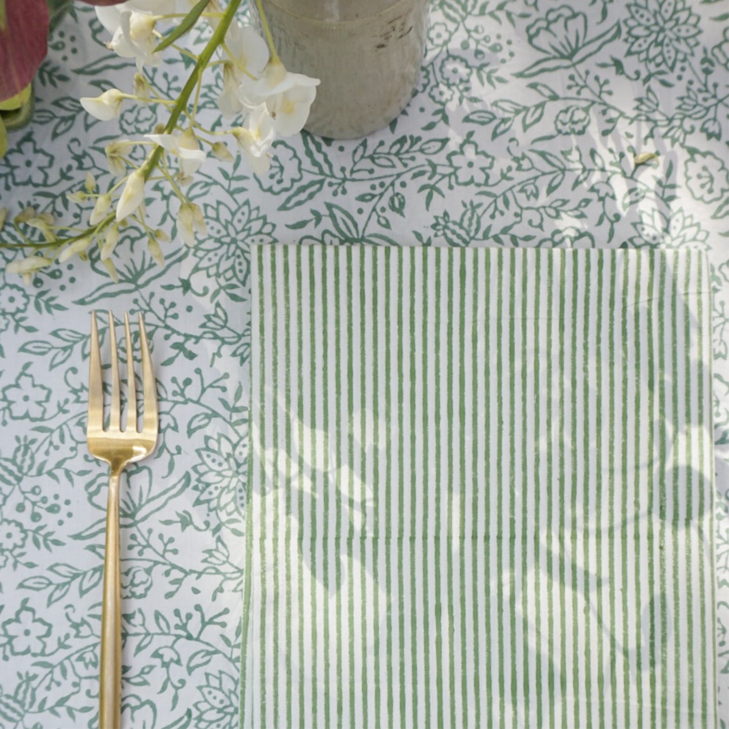 Nell Green Stripe Napkins // Set of 4