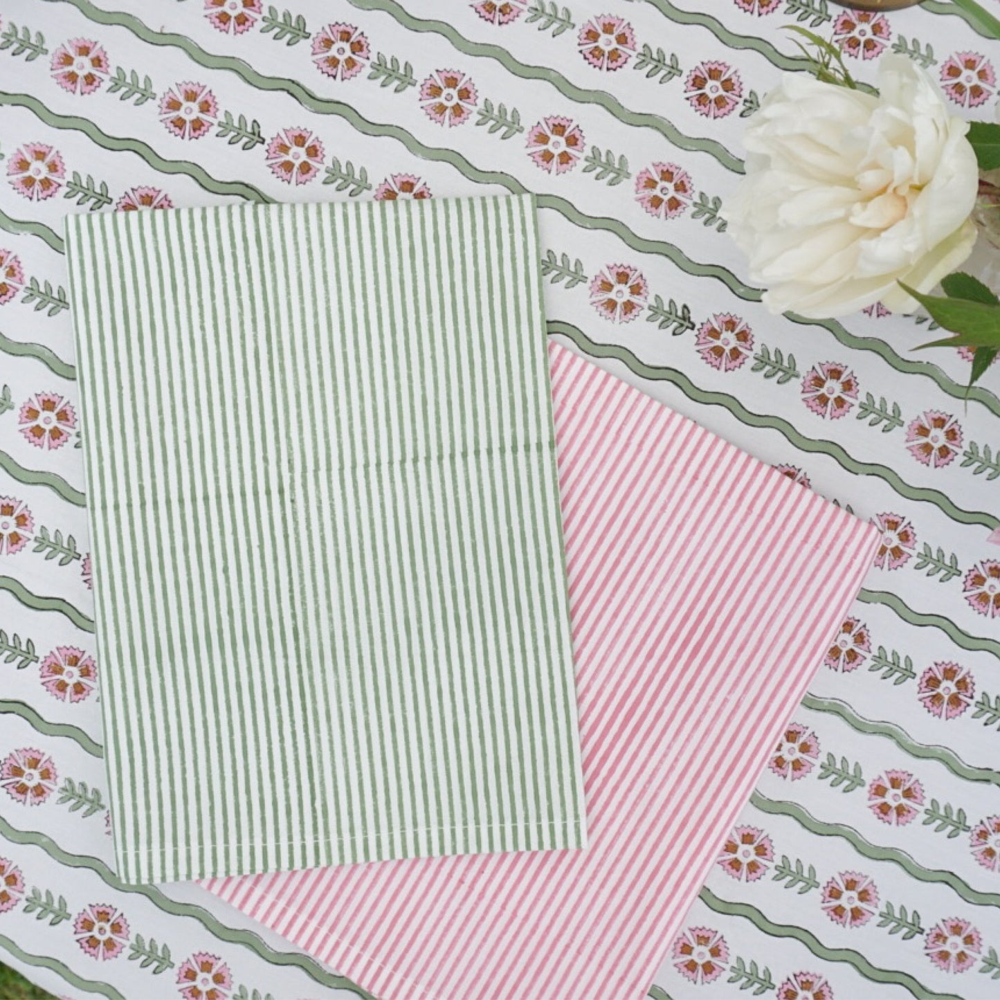 Nell Green Stripe Napkins // Set of 4