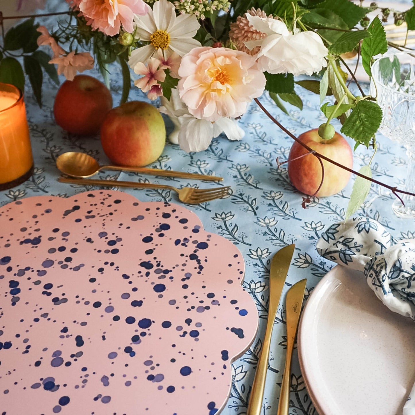 Blue Splatter on Pink Placemat