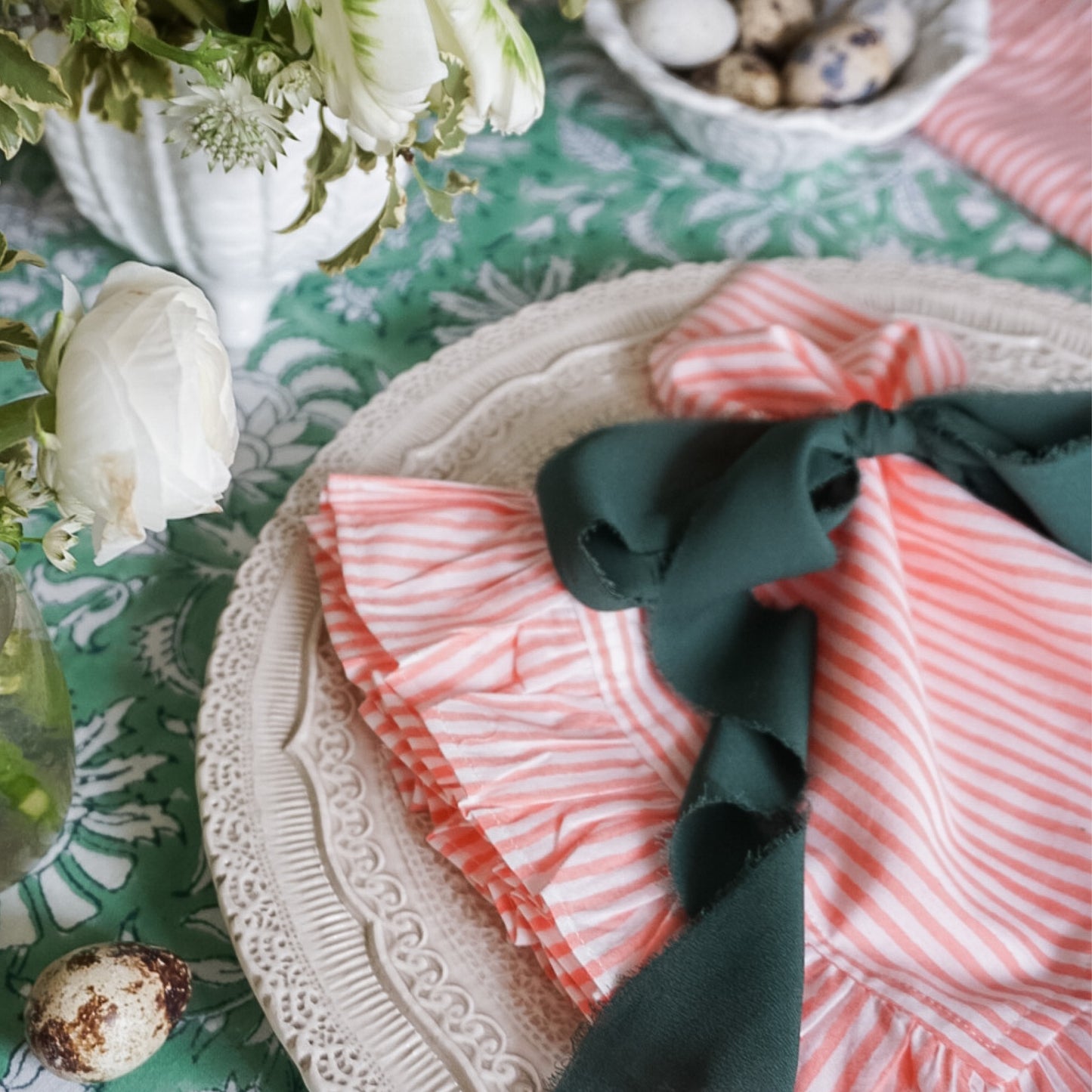 pink stripe napkins with ruffle