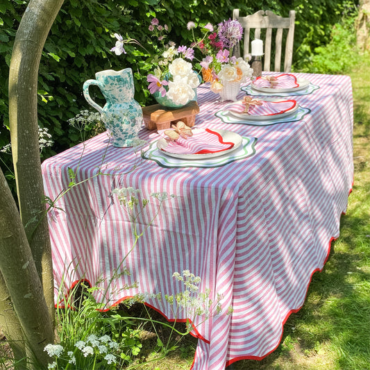 Pink Stripes with Wavy Edge Tablecloth