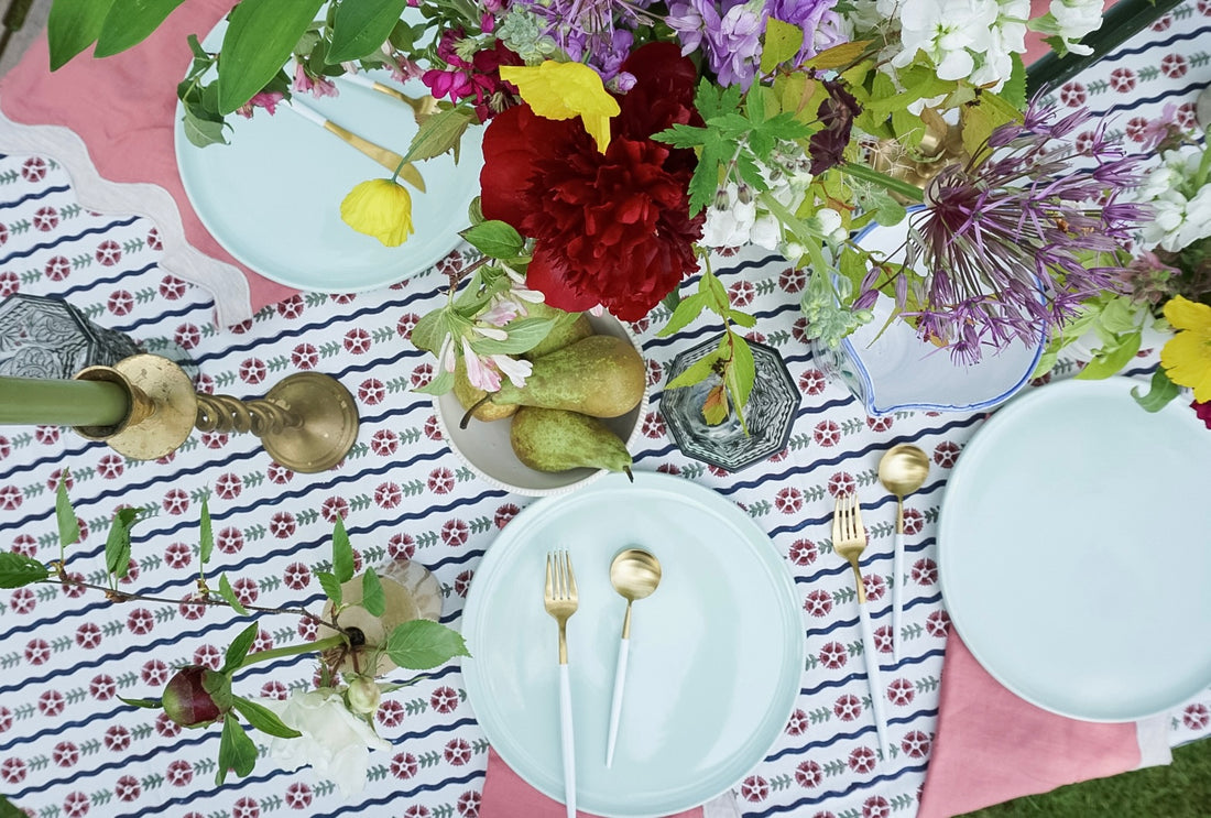 Setting the table with our block printed tablecloths 