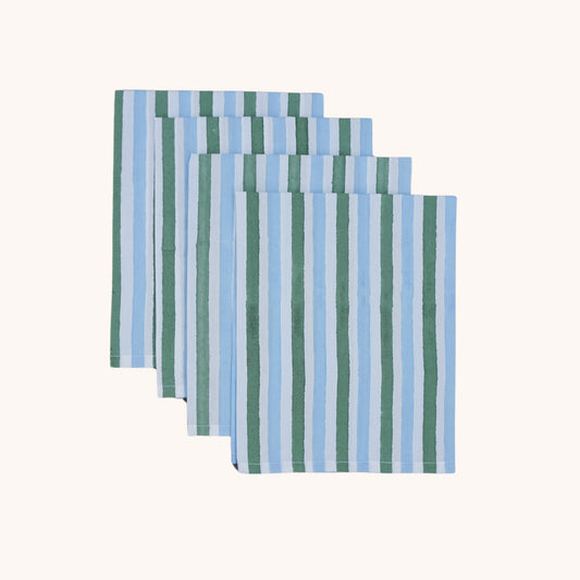 Stripe Napkins in Blue + Green // Set of 4